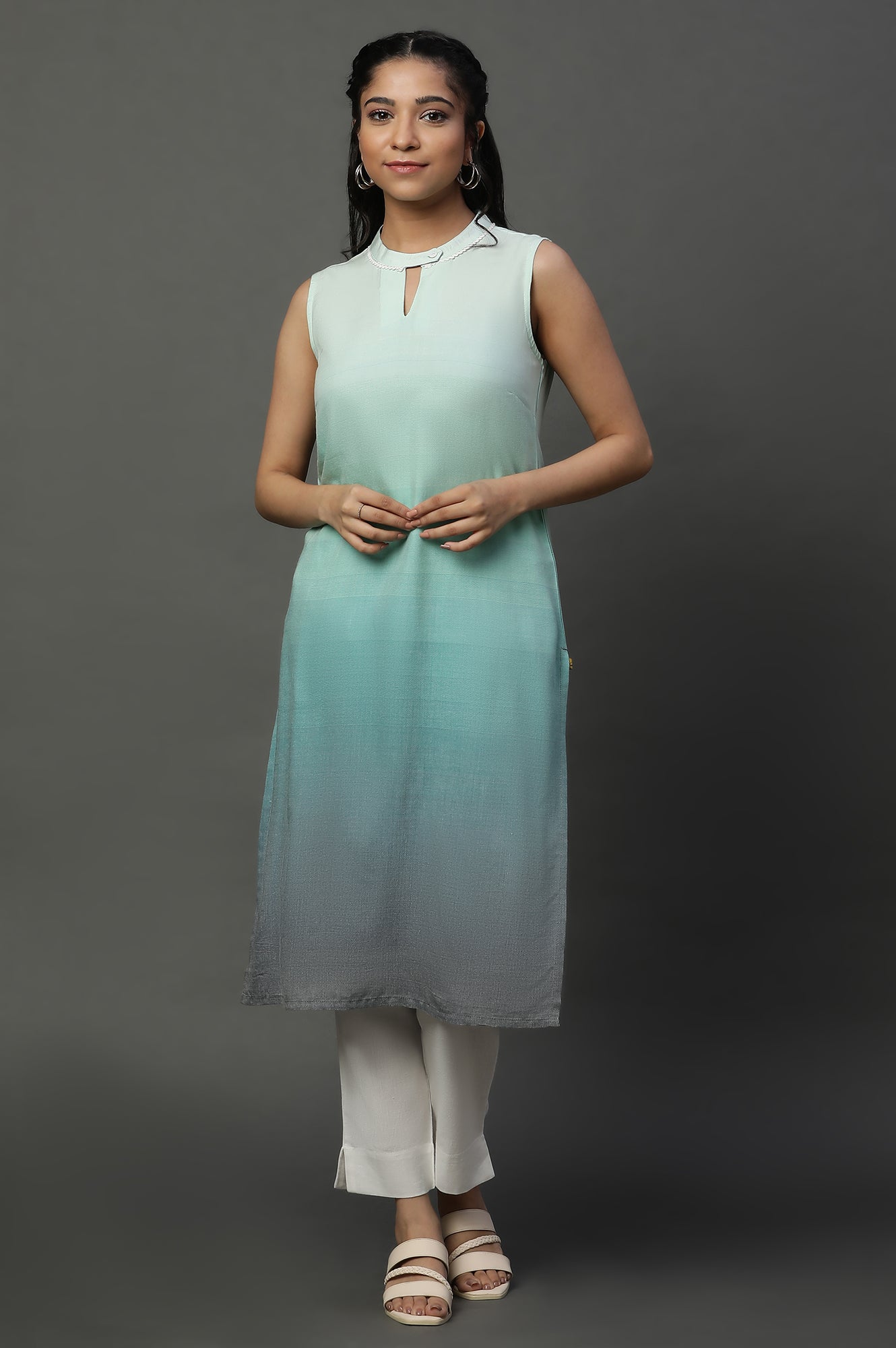 Lichen Green Ombre Sleeveless Kurta