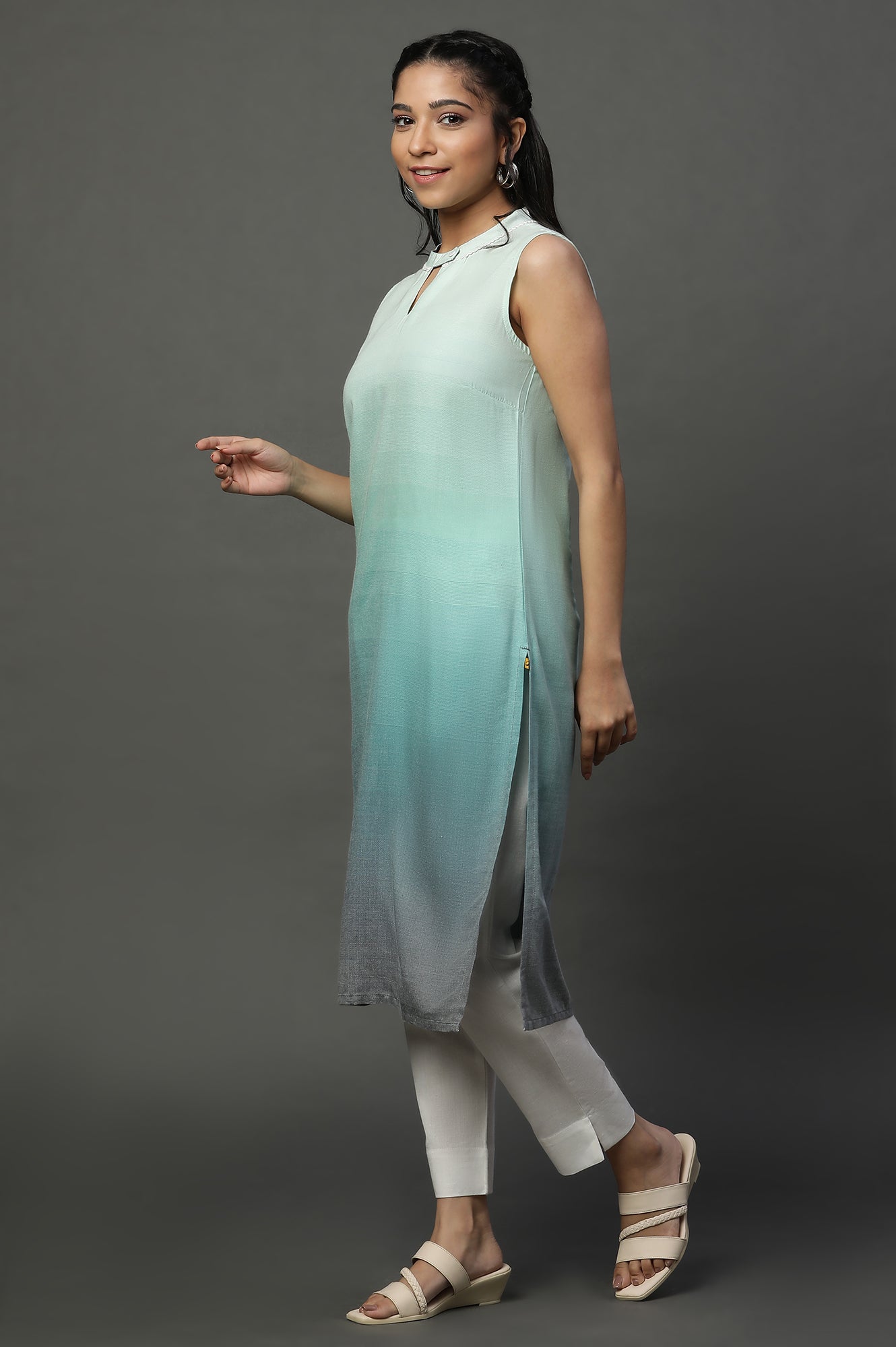 Lichen Green Ombre Sleeveless Kurta