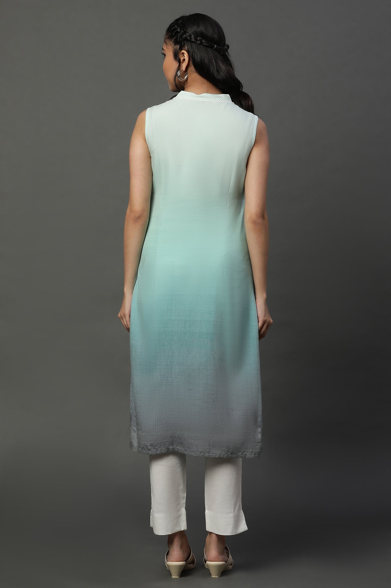 Lichen Green Ombre Sleeveless Kurta