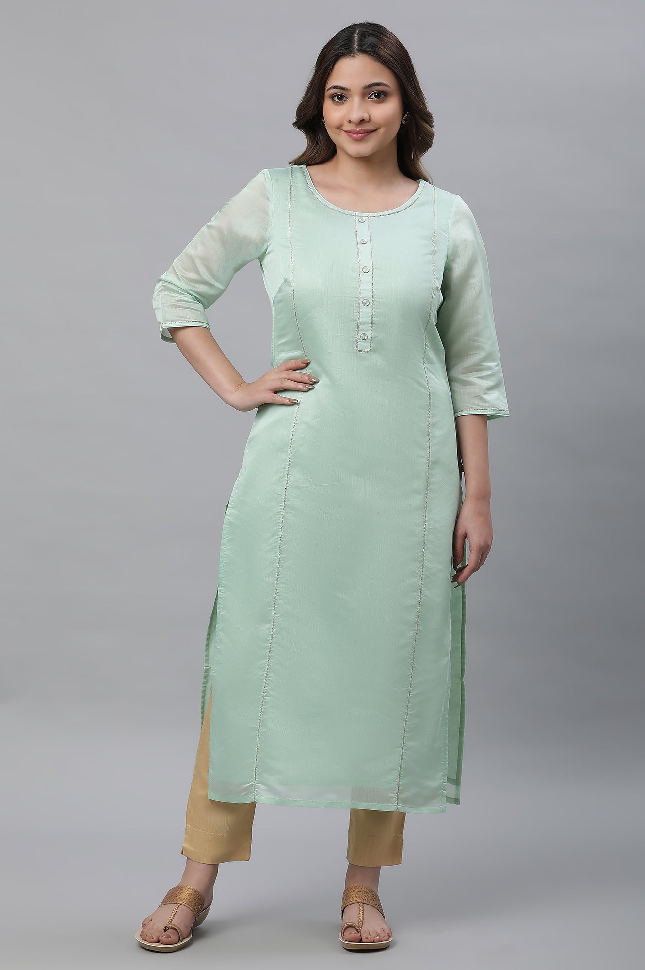 Green Semi Sheer Chanderi Kurta