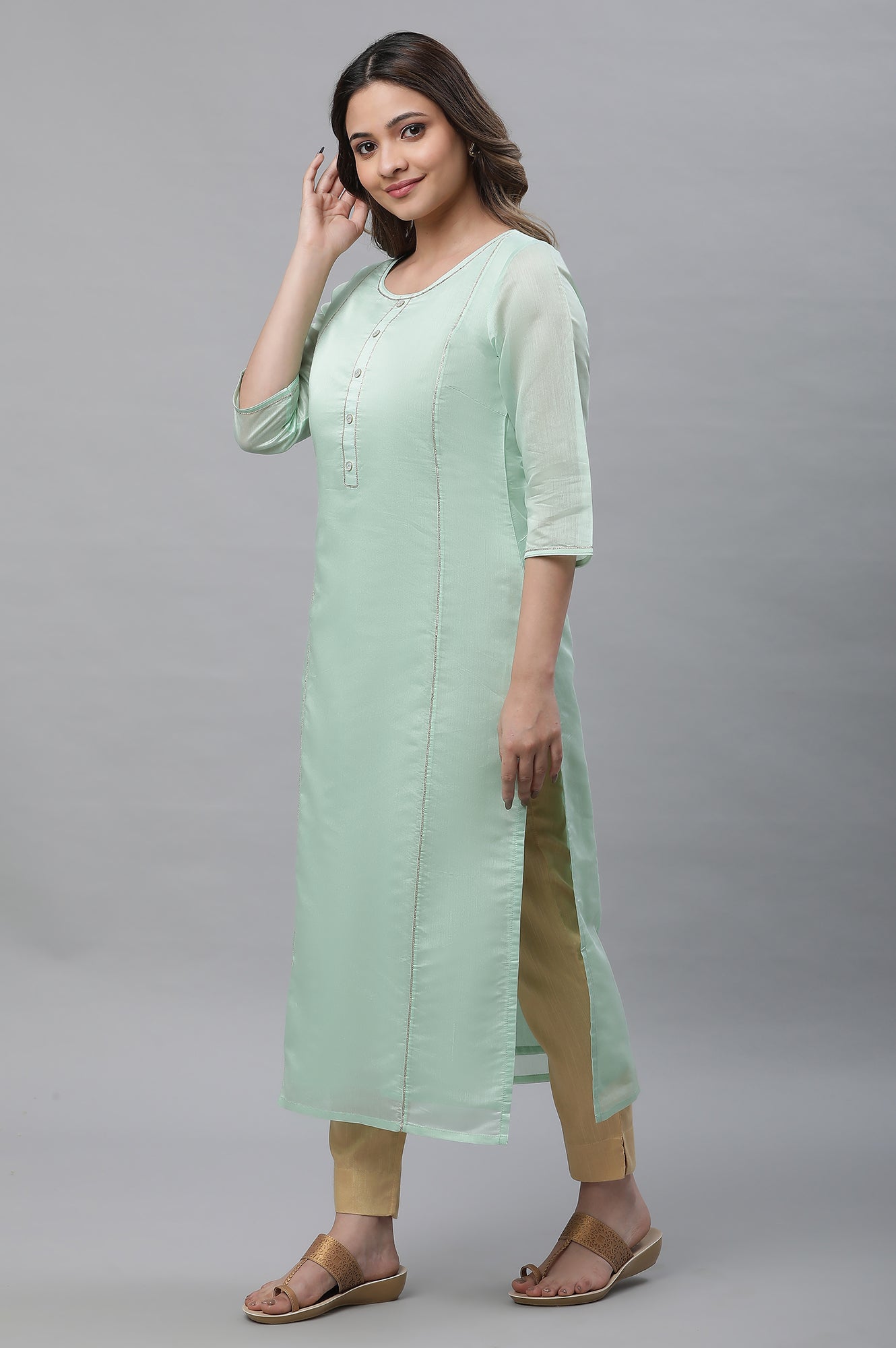 Green Semi Sheer Chanderi Kurta