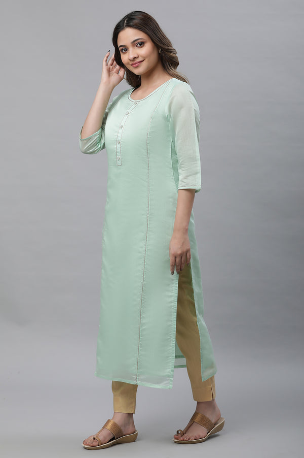Green Semi Sheer Festive Chanderi Kurta