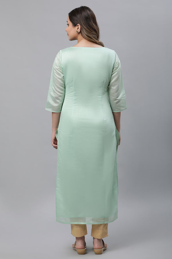 Green Semi Sheer Festive Chanderi Kurta