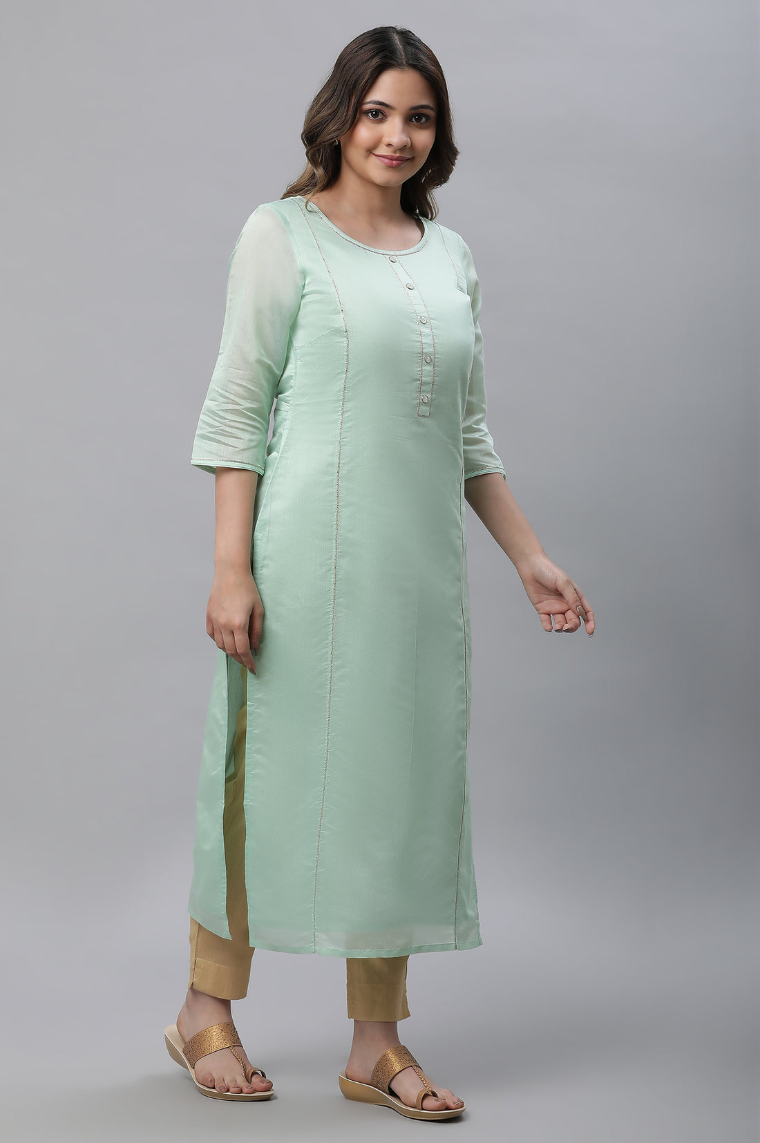 Green Semi Sheer Festive Chanderi Kurta