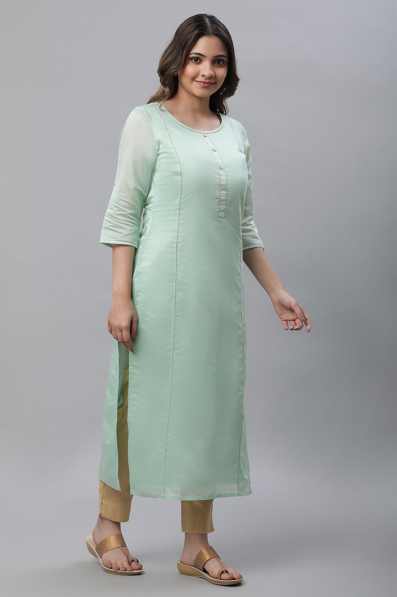 Green Semi Sheer Chanderi Kurta