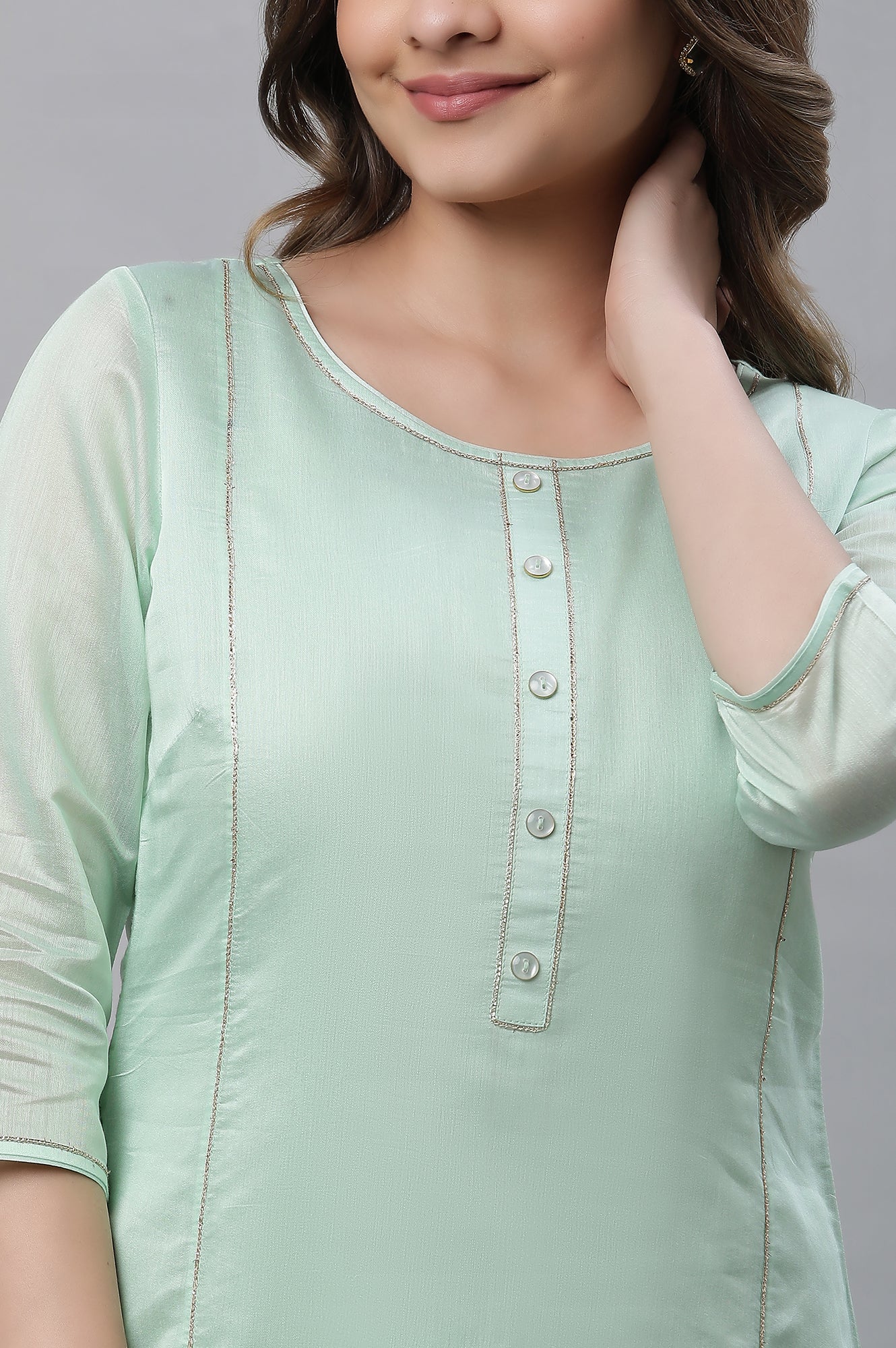 Green Semi Sheer Chanderi Kurta