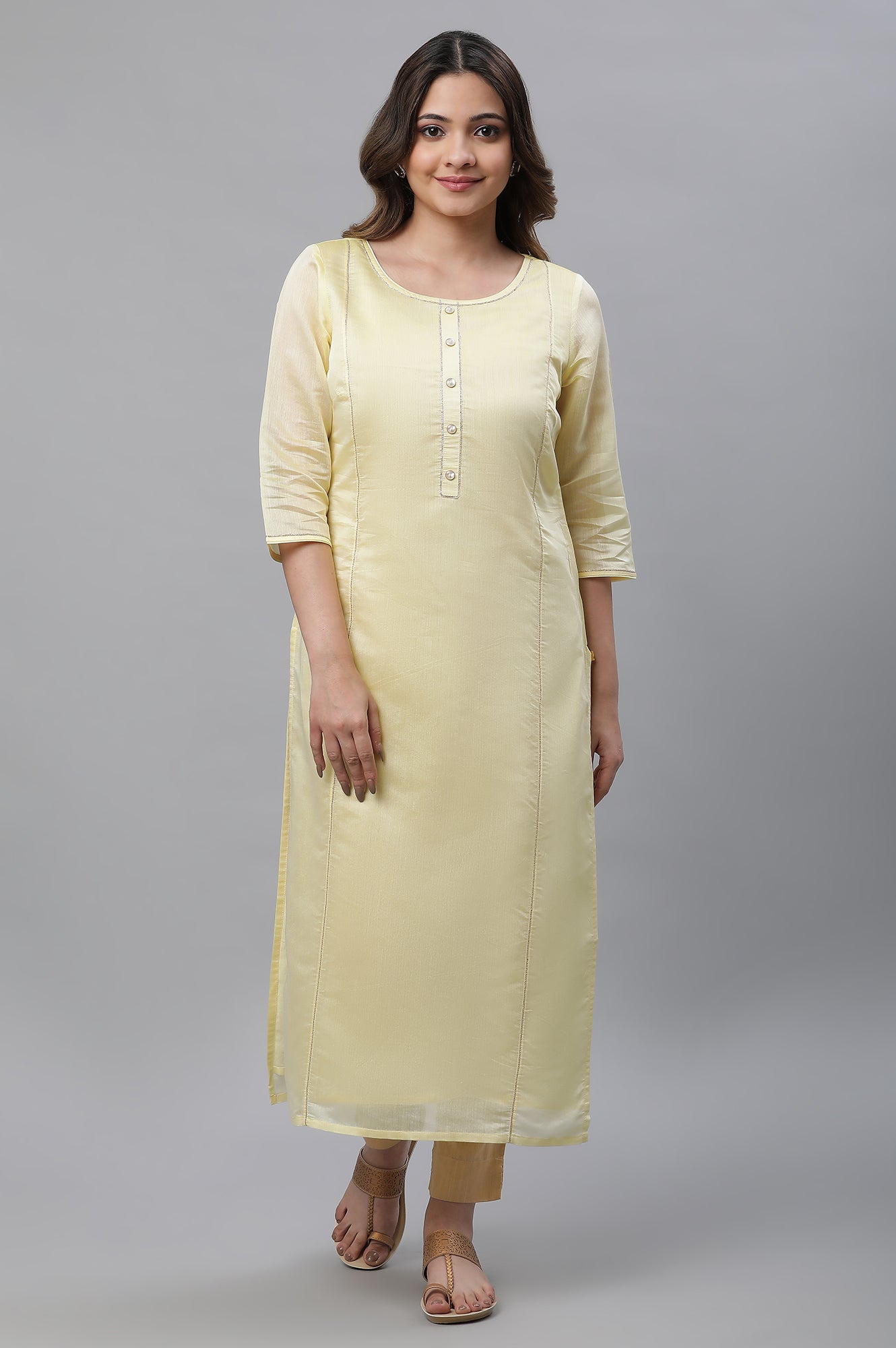 Yellow Semi Sheer Chanderi Kurta