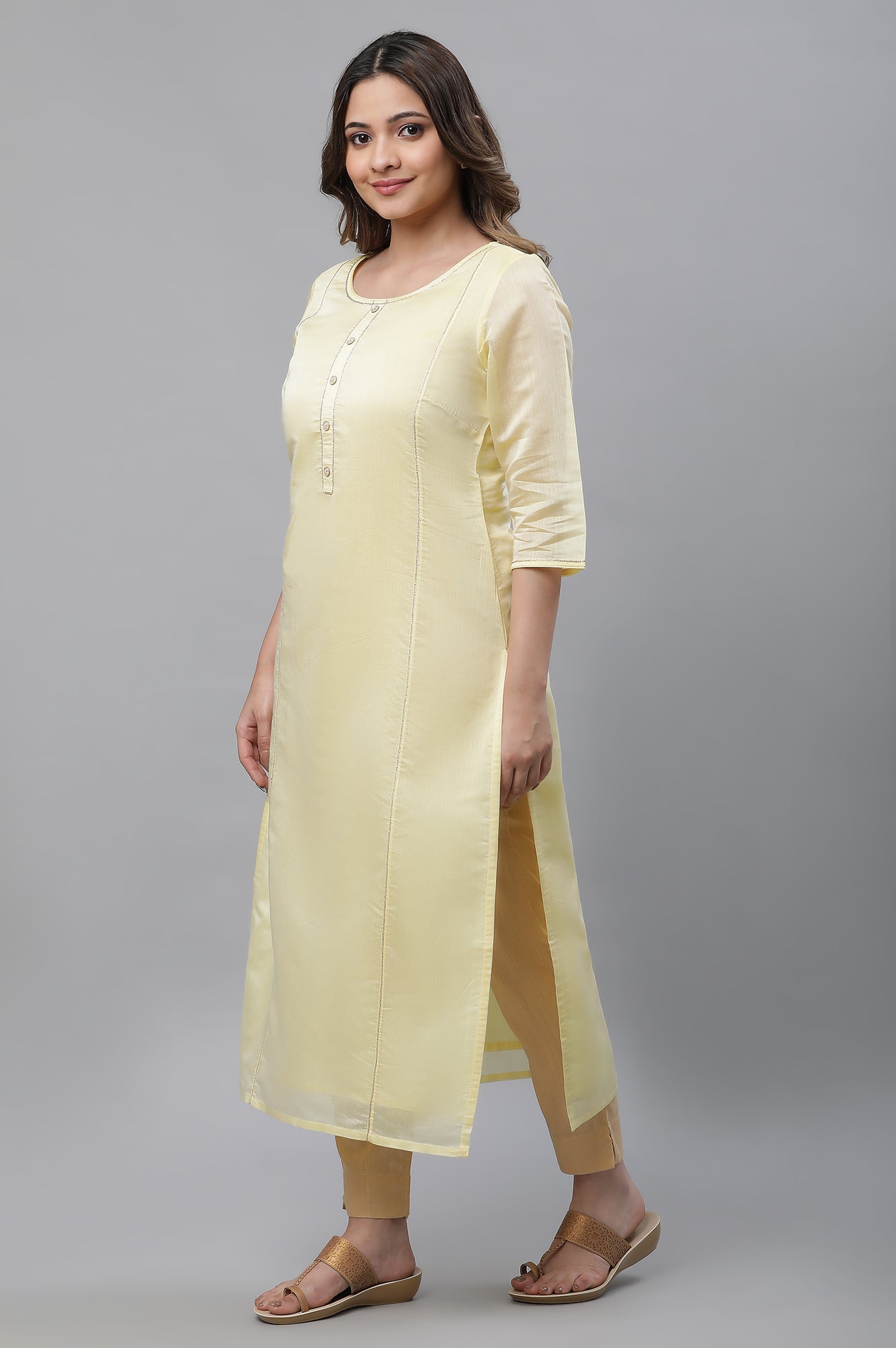 Yellow Semi Sheer Chanderi Kurta