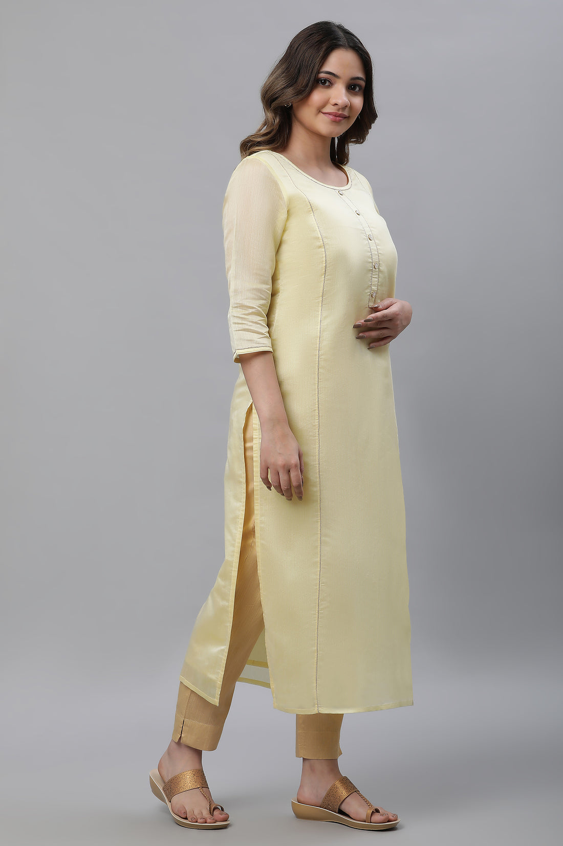 Yellow Semi Sheer Festive Chanderi Kurta