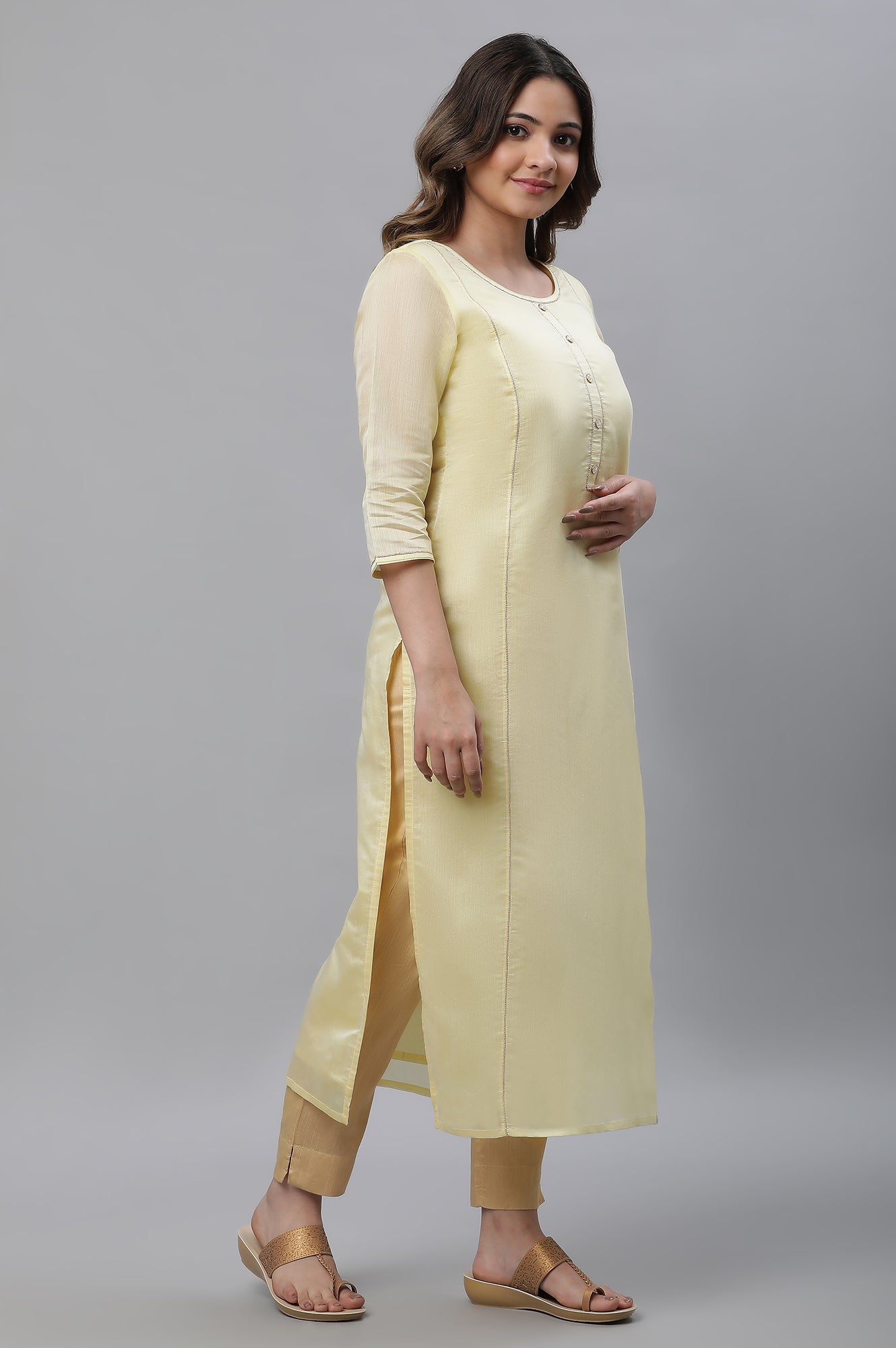 Yellow Semi Sheer Chanderi Kurta