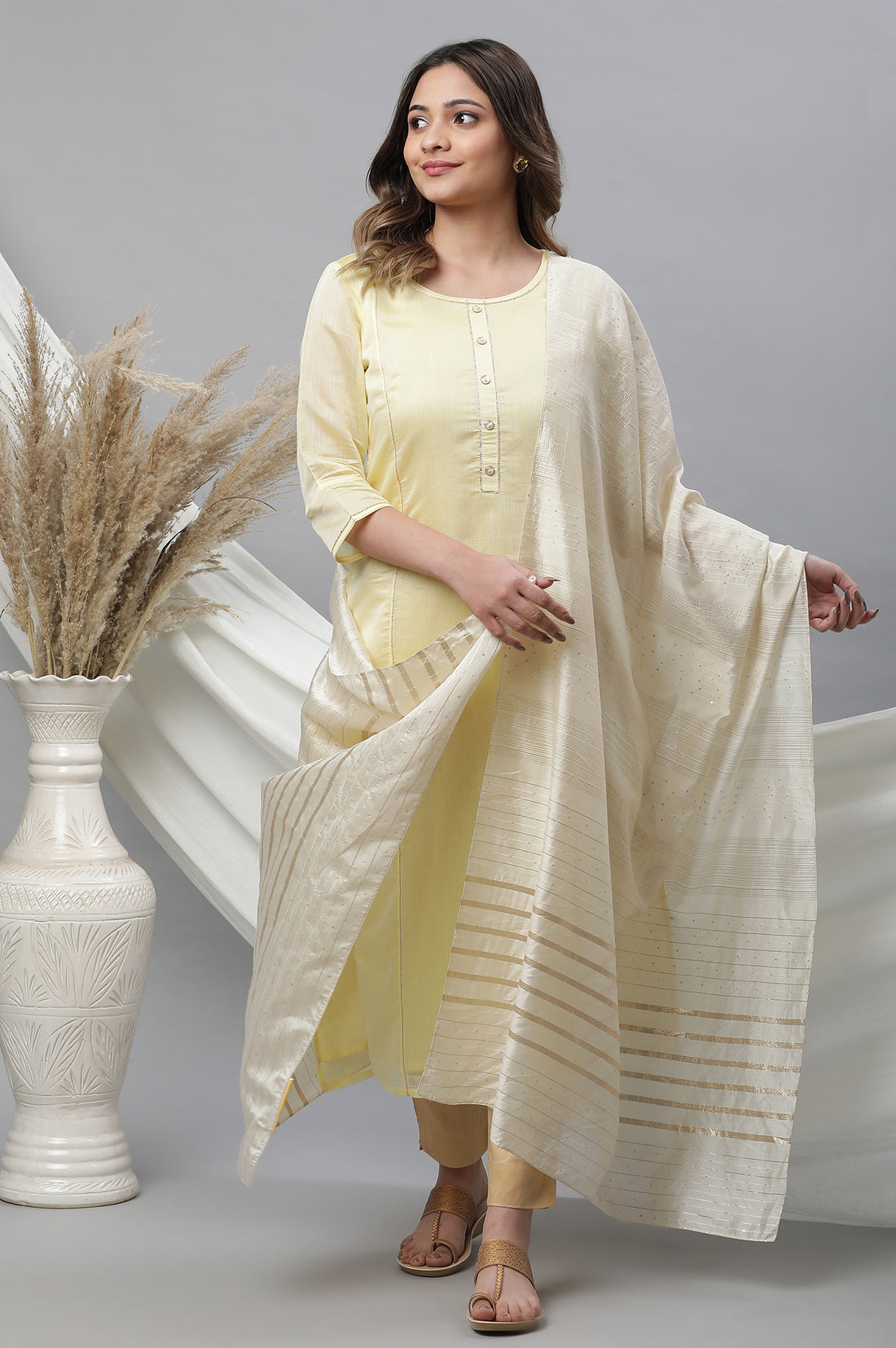 Yellow Semi Sheer Festive Chanderi Kurta