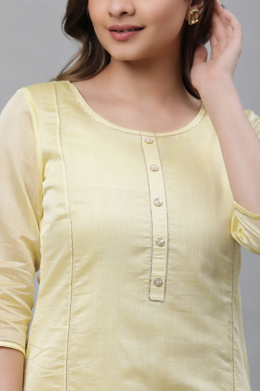 Yellow Semi Sheer Festive Chanderi Kurta