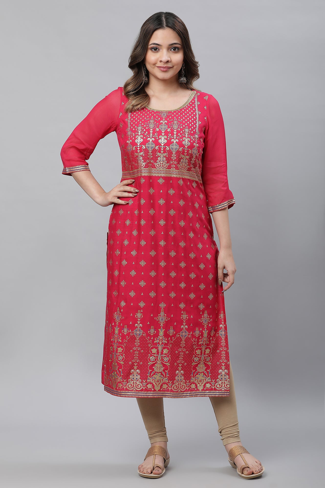 Pink Floral Printed Contemporary Kurta