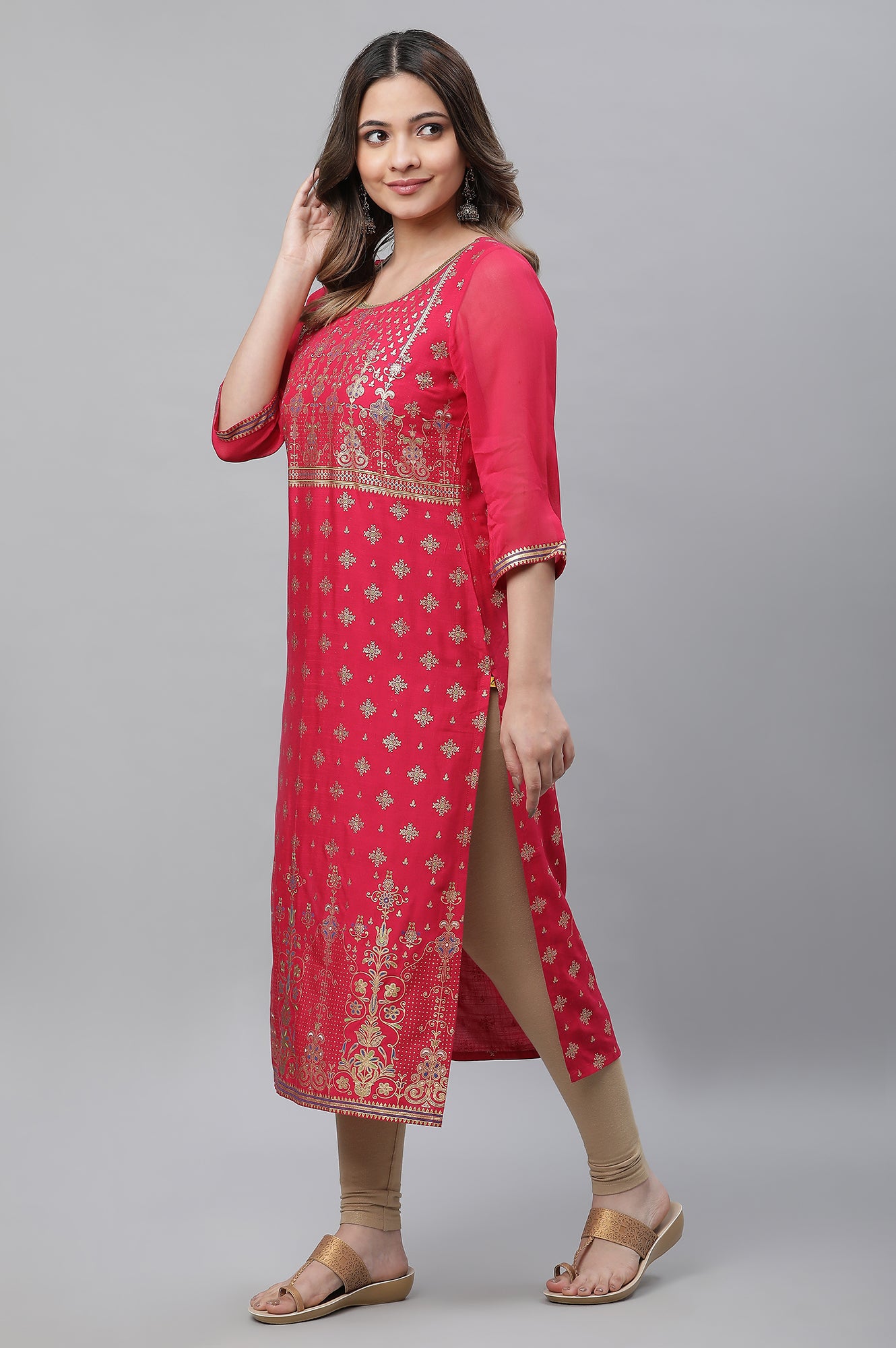 Pink Floral Printed Contemporary Kurta