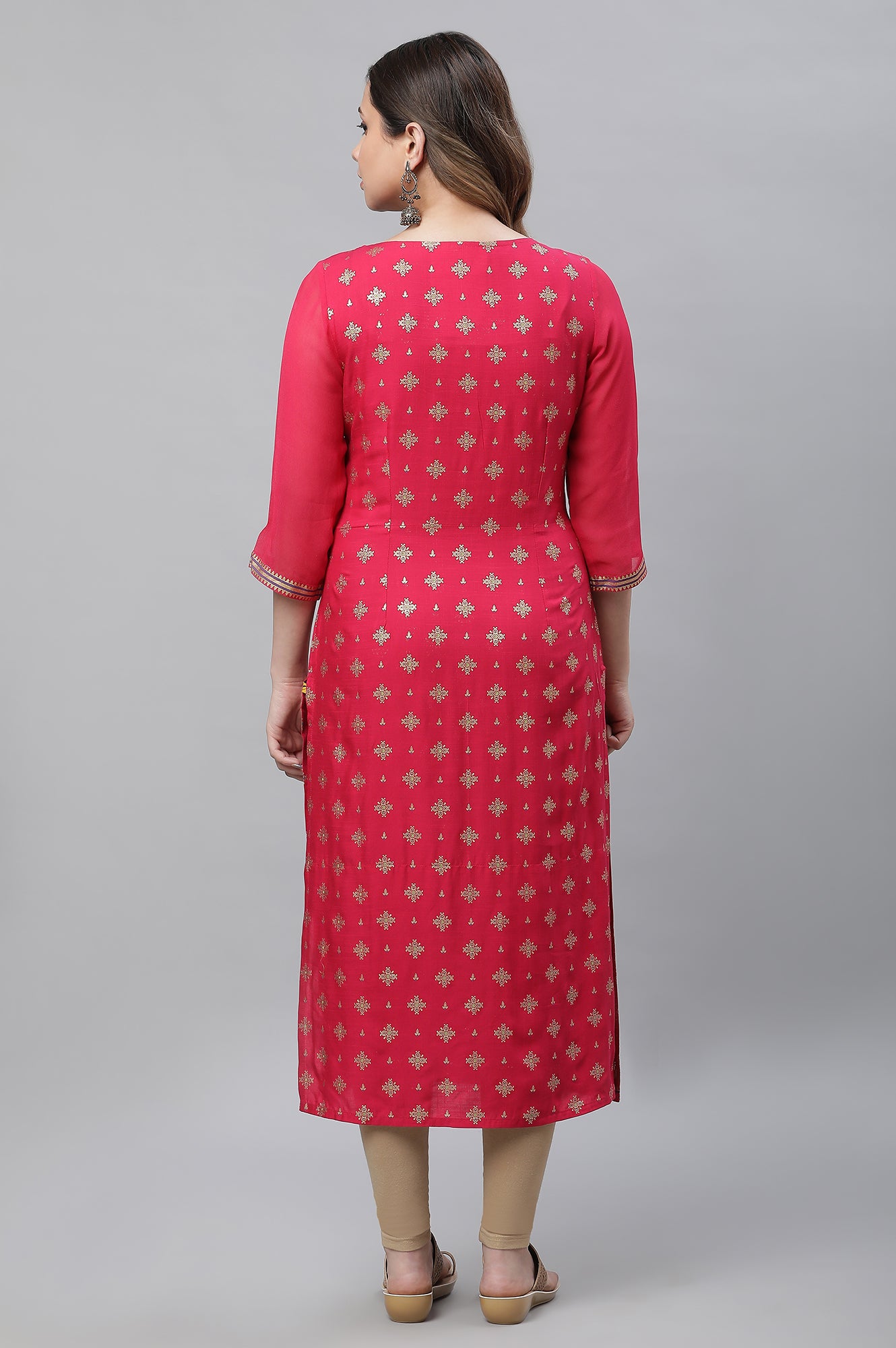 Pink Floral Printed Contemporary Kurta