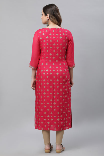 Pink Floral Printed Contemporary Kurta