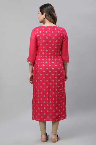 Pink Floral Printed Contemporary Kurta
