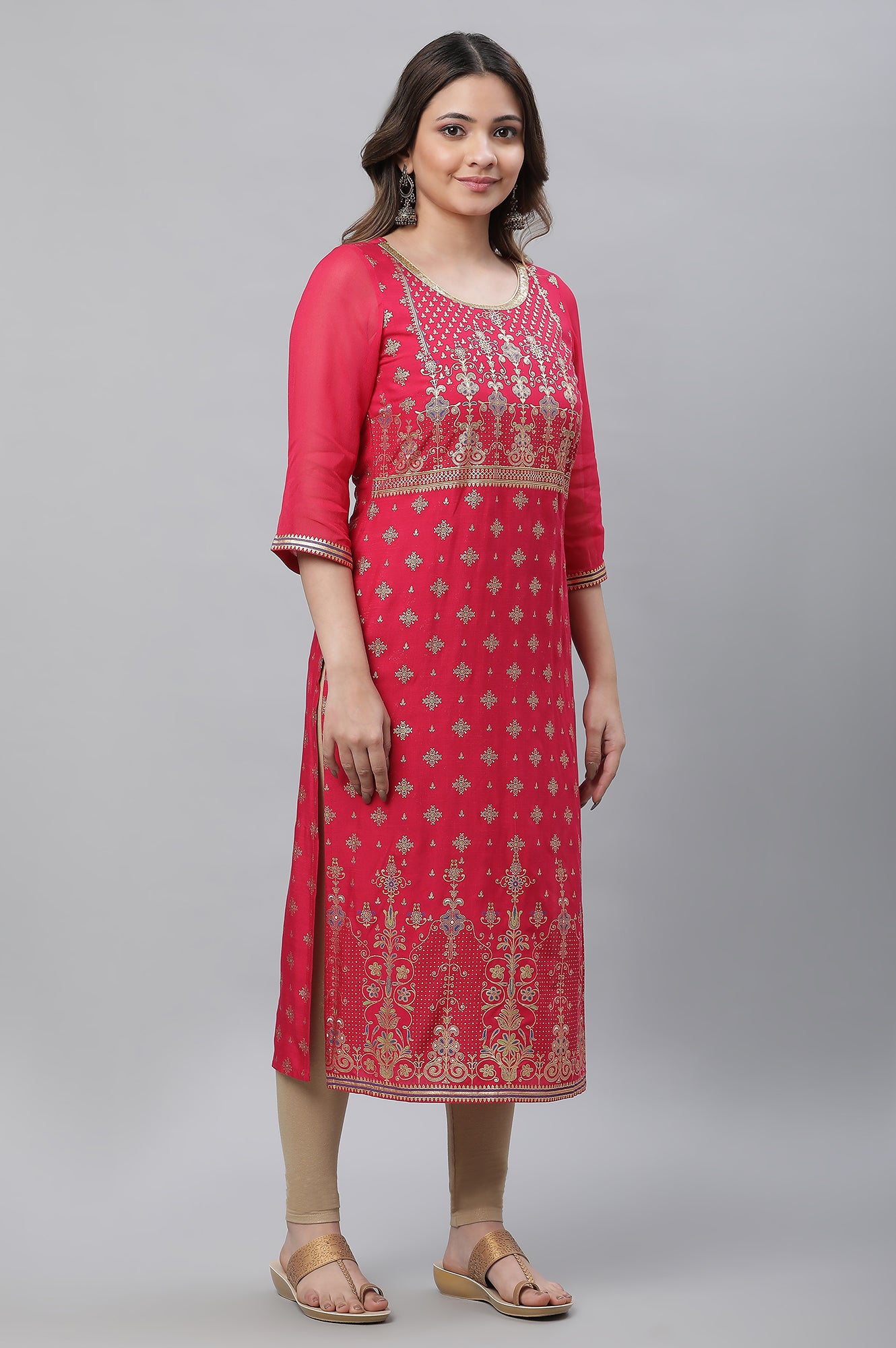 Pink Floral Printed Contemporary Kurta