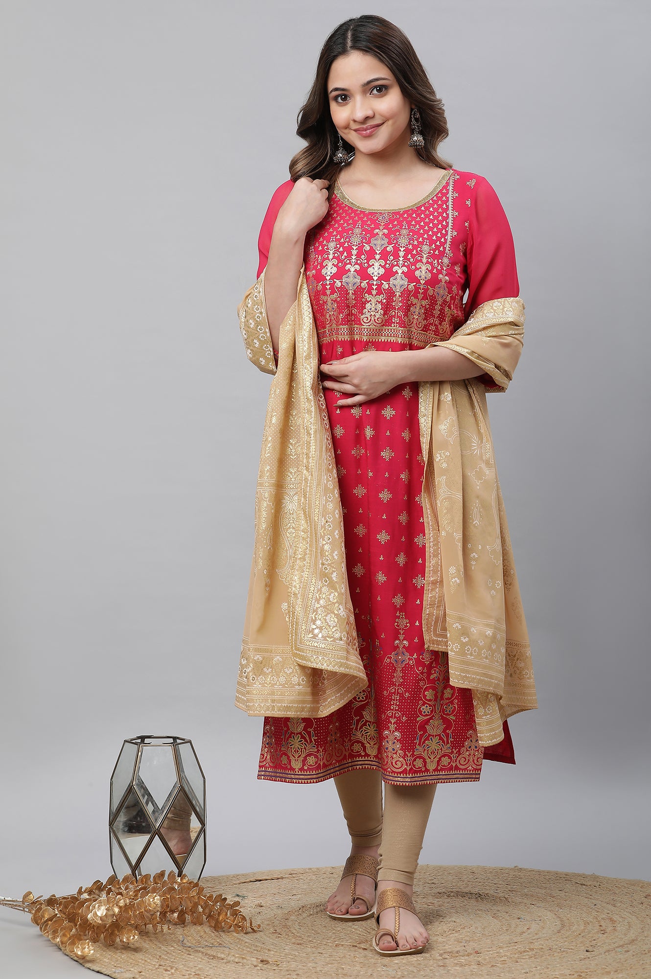 Pink Floral Printed Contemporary Kurta