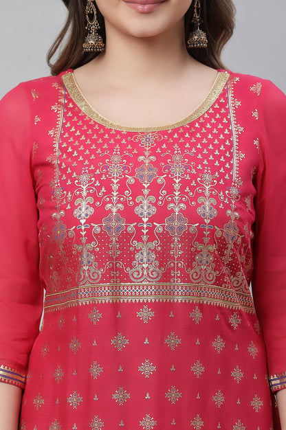 Pink Floral Printed Contemporary Kurta