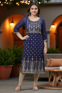 Blue Floral Printed Contemporary Kurta