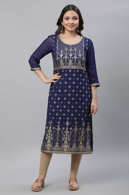 Blue Floral Printed Contemporary Kurta