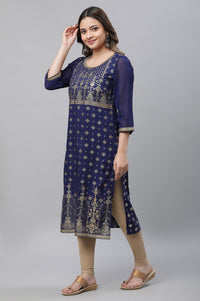 Blue Floral Printed Contemporary Kurta