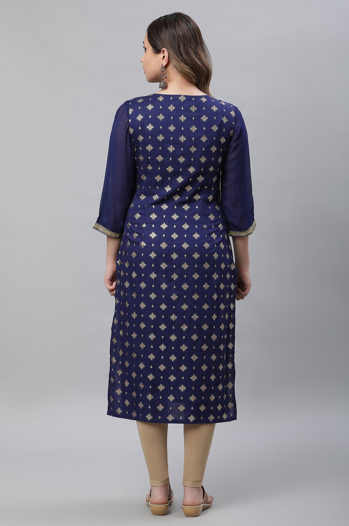 Blue Floral Printed Contemporary Kurta