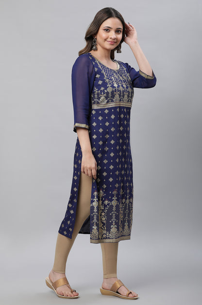 Blue Floral Printed Contemporary Kurta