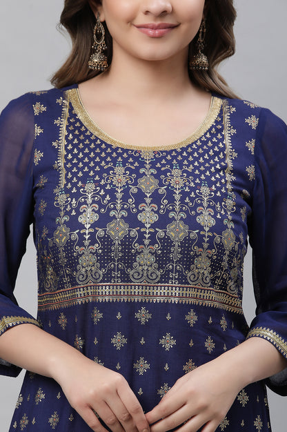 Blue Floral Printed Contemporary Kurta