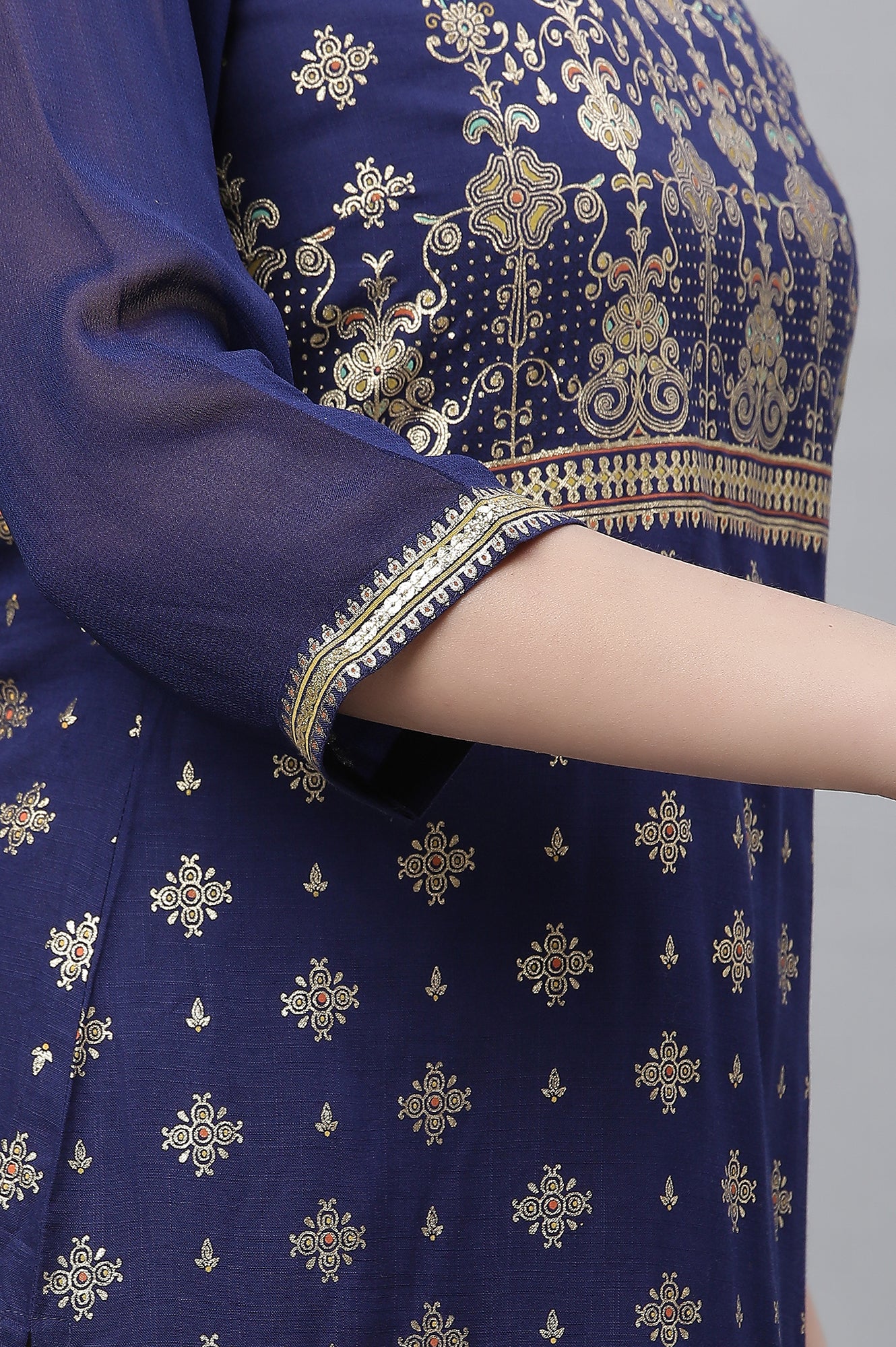 Blue Floral Printed Contemporary Kurta