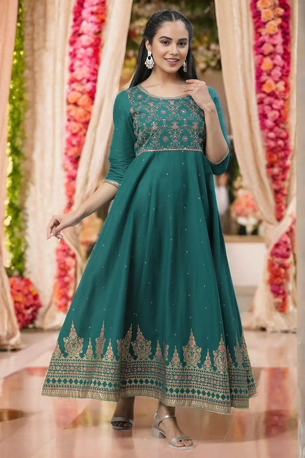 Alpine Green Zari Embroidered Dress