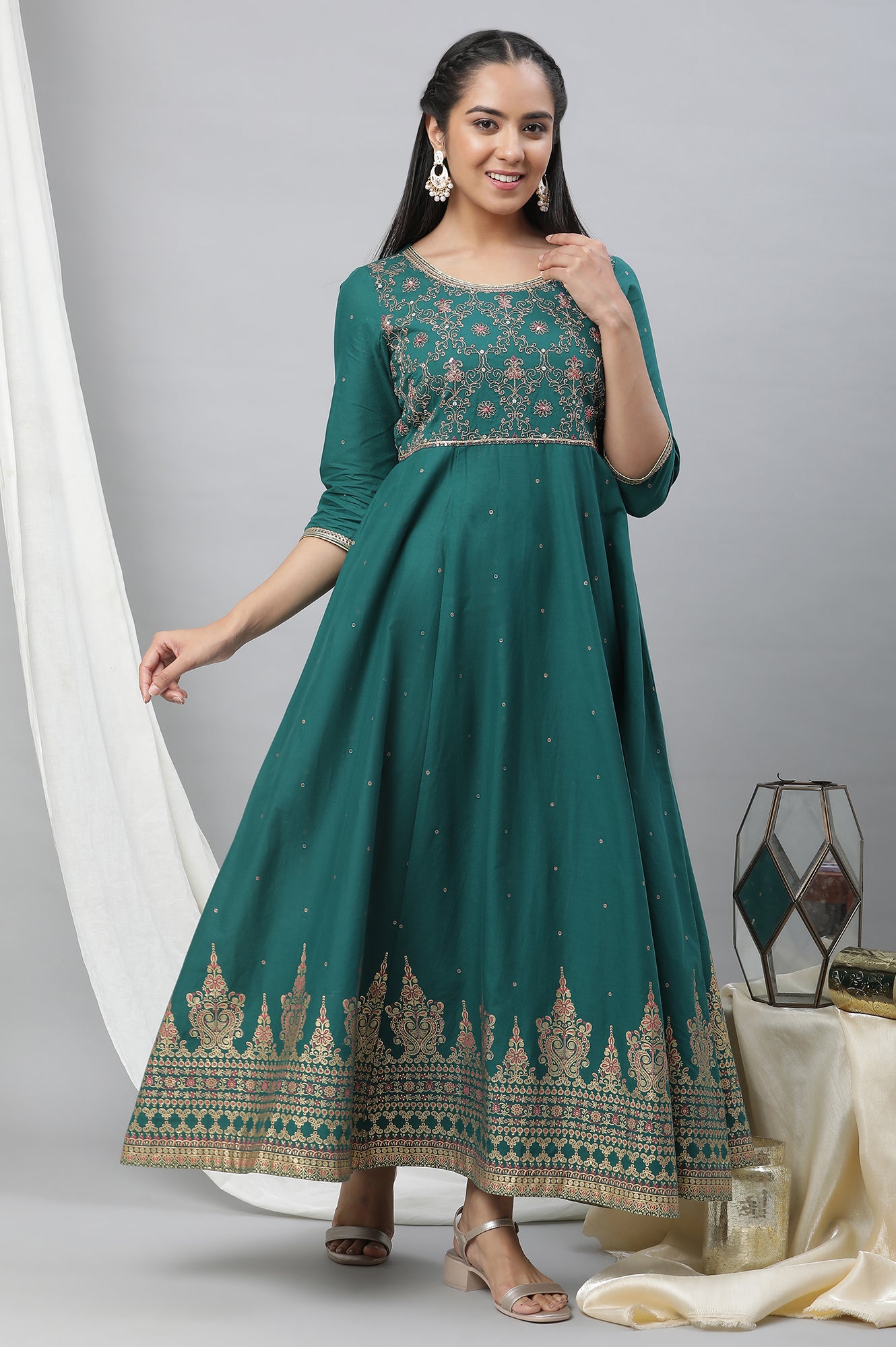 Alpine Green Zari Embroidered Dress