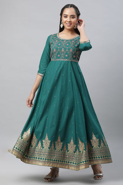 Alpine Green Zari Embroidered Dress