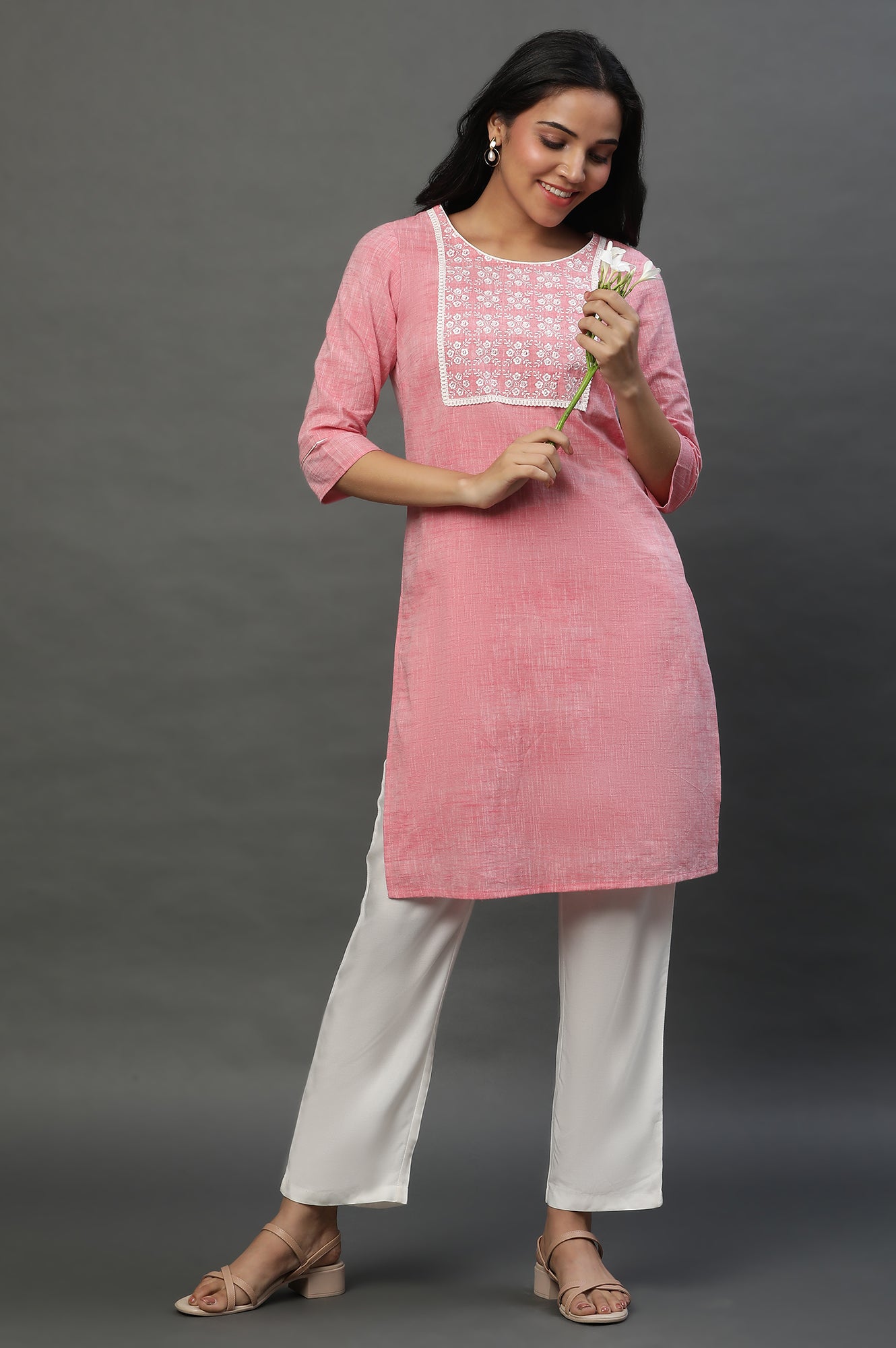 Pink Yarn Dyed Cotton Kurta