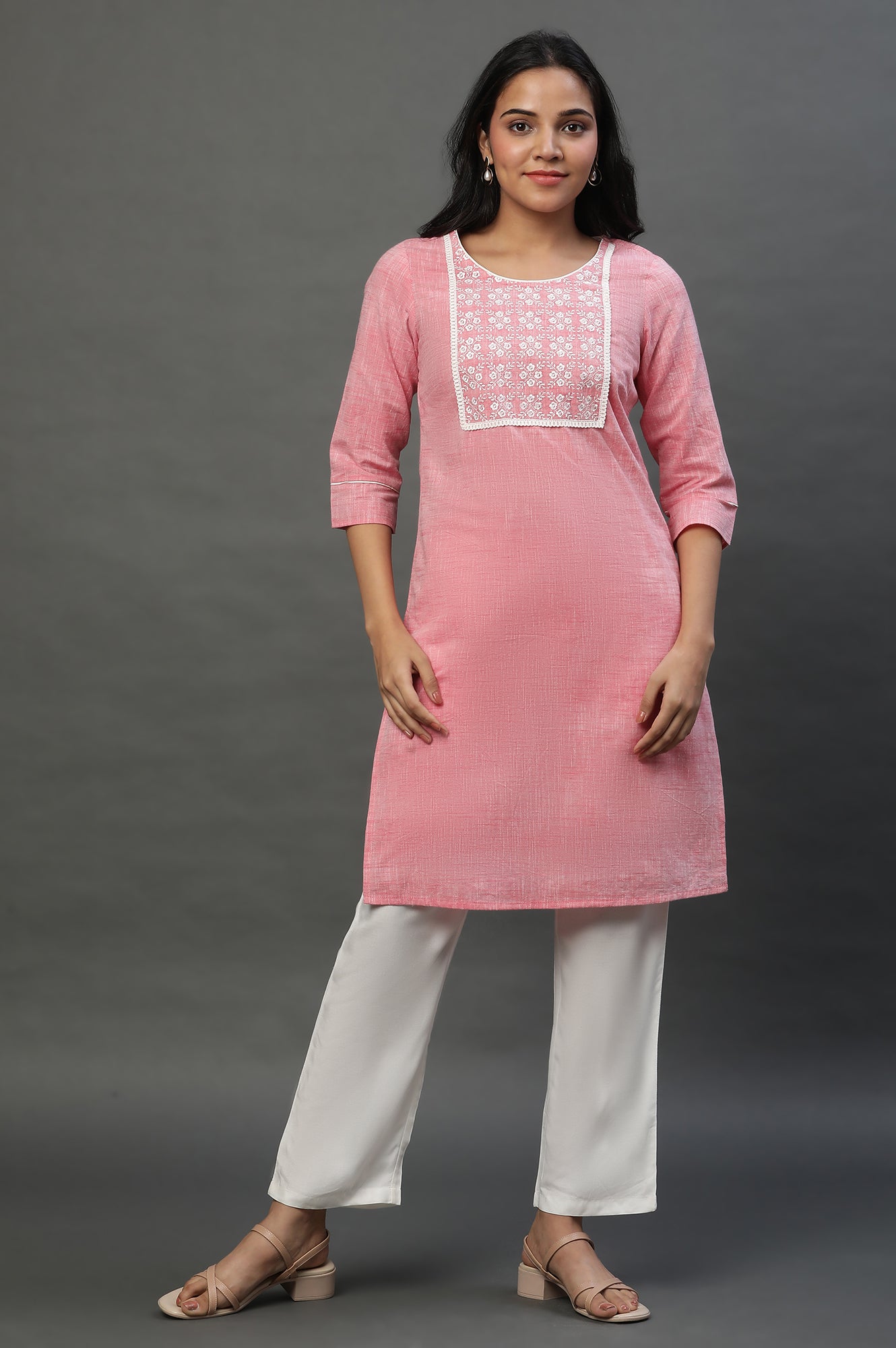 Pink Yarn Dyed Cotton Kurta