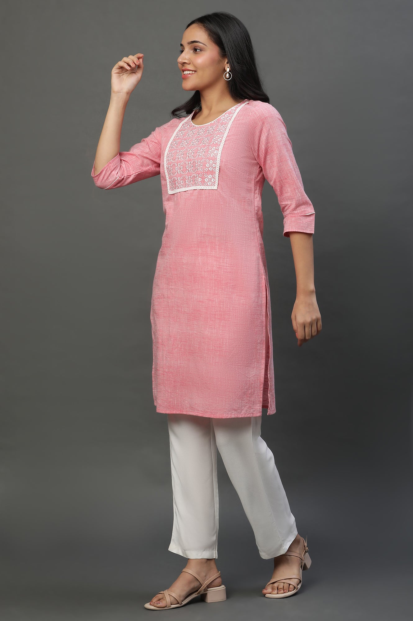 Pink Yarn Dyed Cotton Kurta