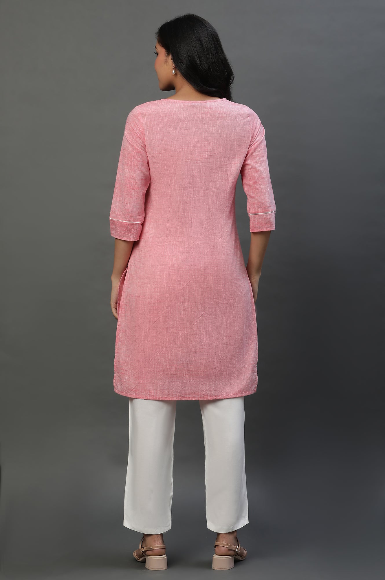 Pink Yarn Dyed Cotton Kurta