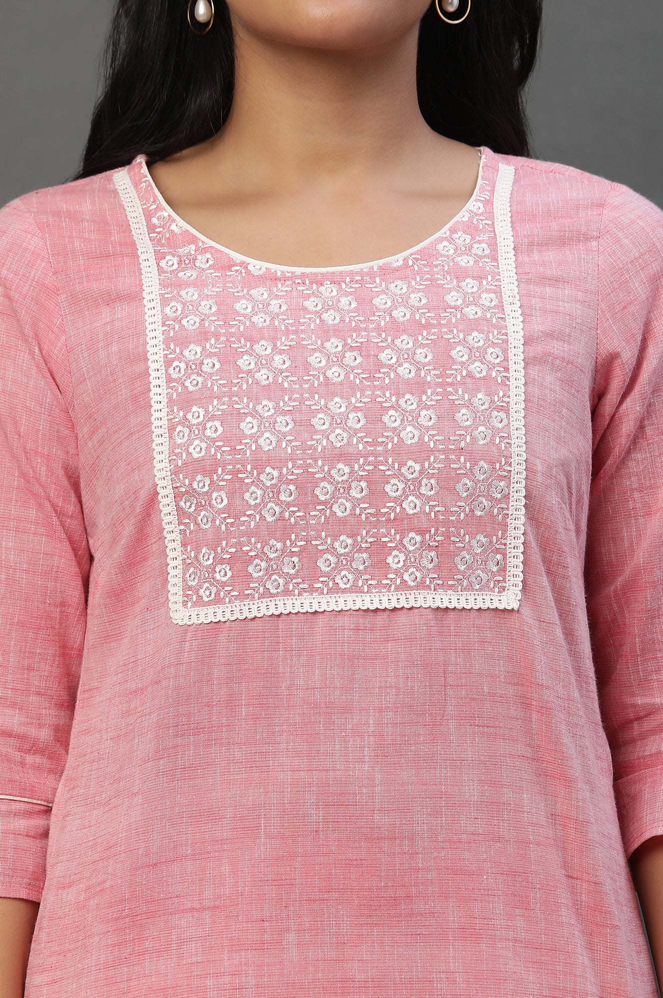 Pink Yarn Dyed Cotton Kurta