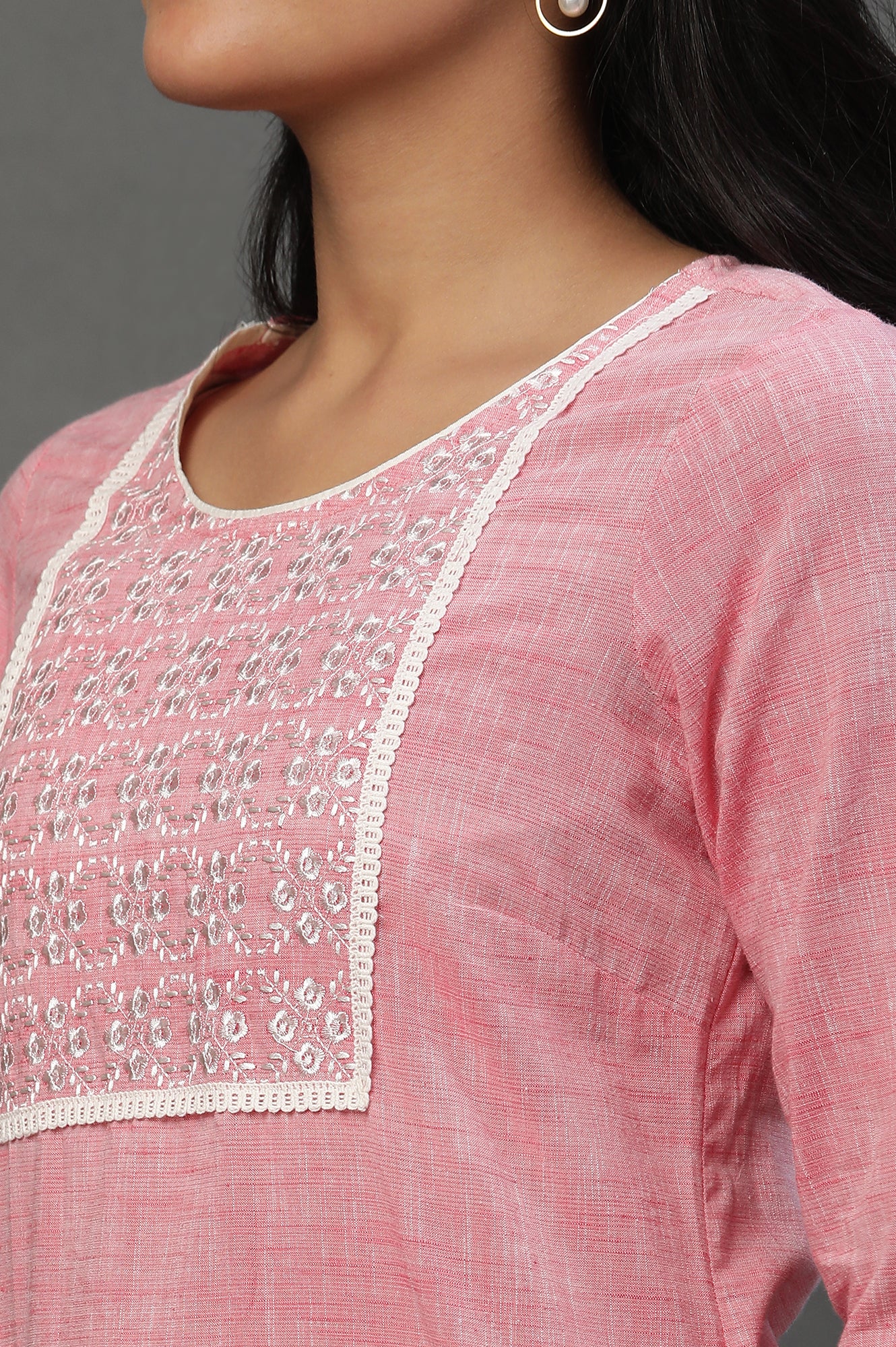 Pink Yarn Dyed Cotton Kurta