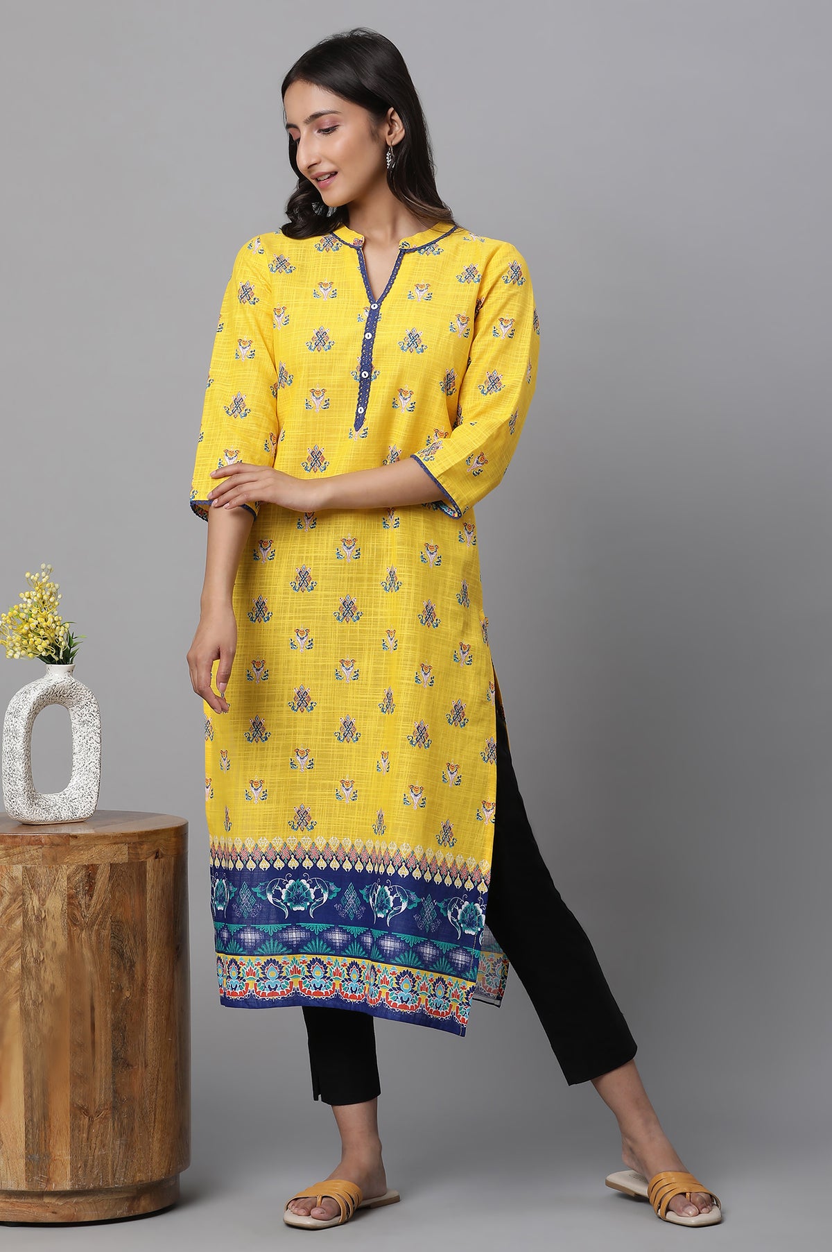 Elleven Women's Pink Geometric Printed Cotton Kurta - XS