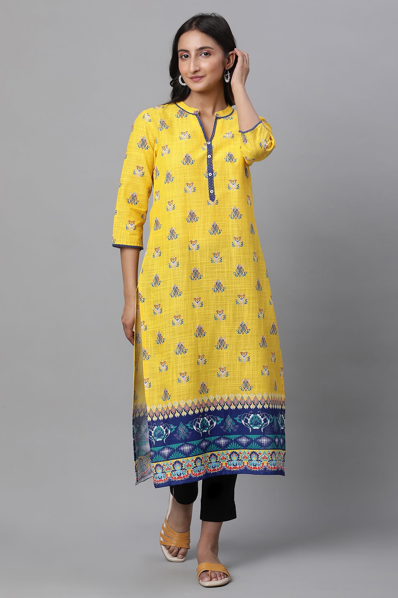 Pink Geometric Printed Cotton Kurta