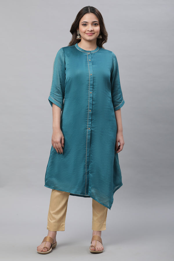 Blue Chanderi Asymmetrical Kurta