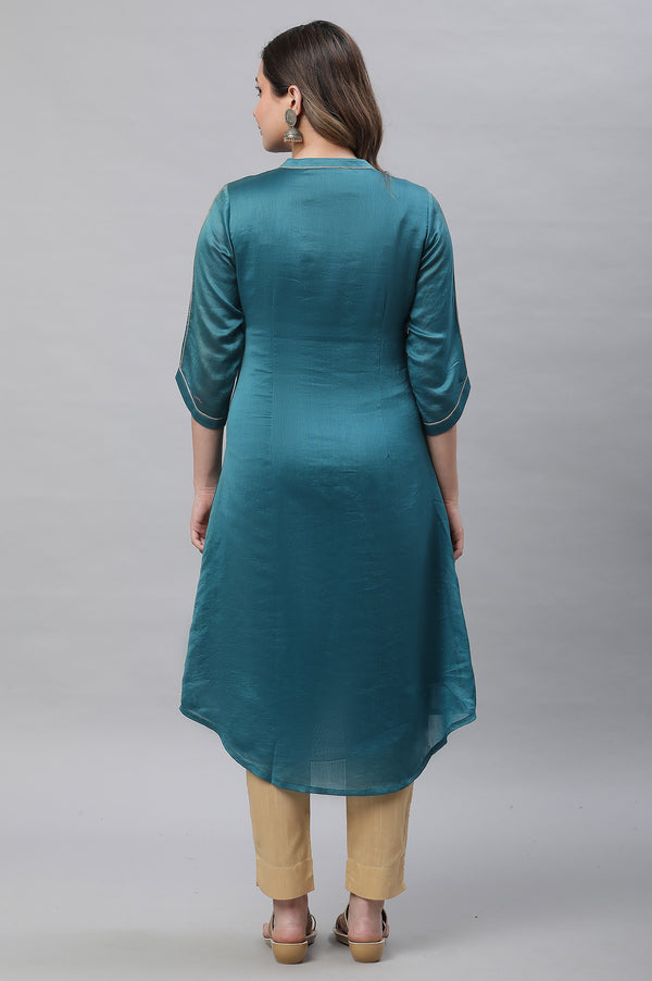 Blue Chanderi Asymmetrical Kurta