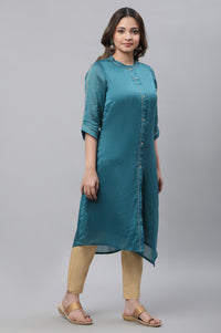 Blue Chanderi Asymmetrical Kurta
