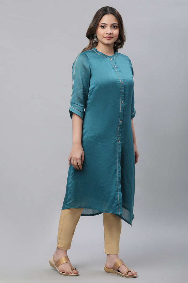 Blue Chanderi Asymmetrical Kurta