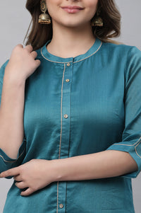 Blue Chanderi Asymmetrical Kurta