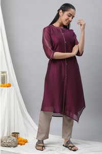 Purple Chanderi Asymmetrical Festive Kurta with Embellishment