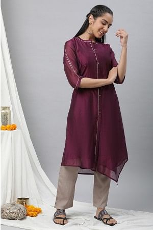 Purple Chanderi Asymmetrical Kurta