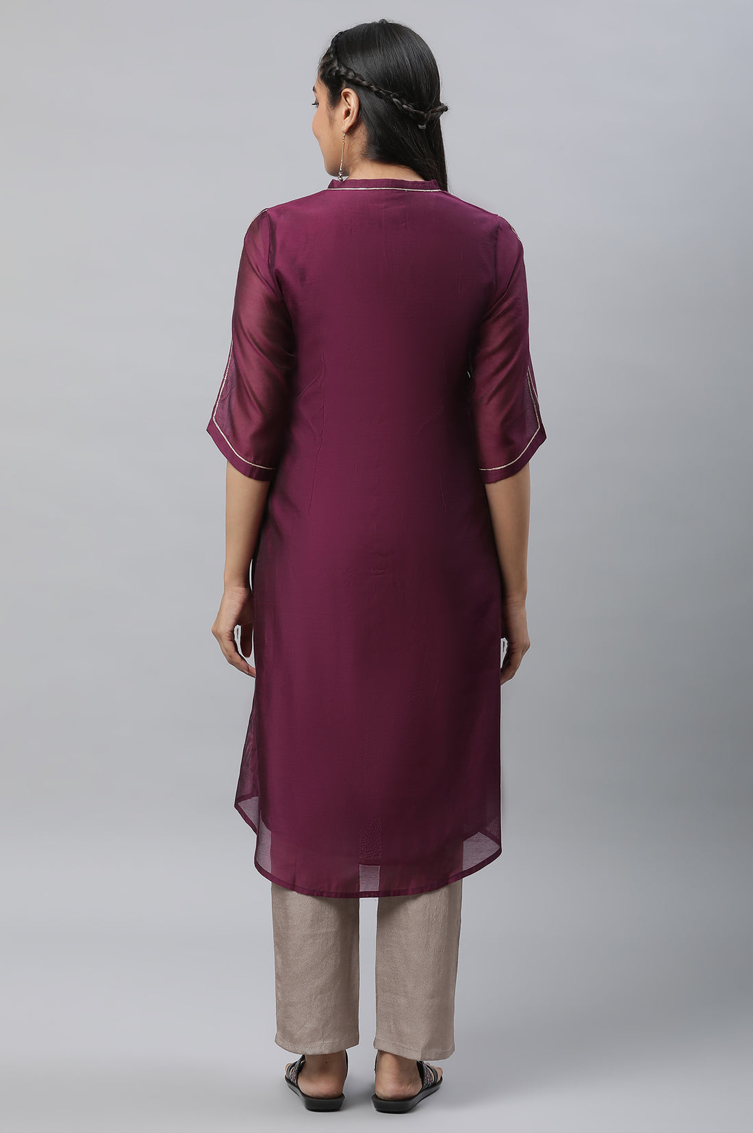 Purple Chanderi Asymmetrical Festive Kurta with Embellishment